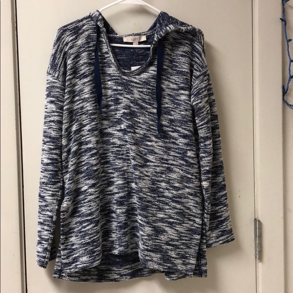 Blue and white hooded sweater